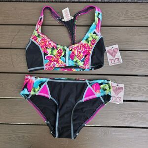 TYR Womens Pink/black Floral Florina Mikala Top (M) W/Kiki Bottom (S) New